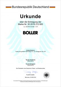 BOLLER商标注册证书德国